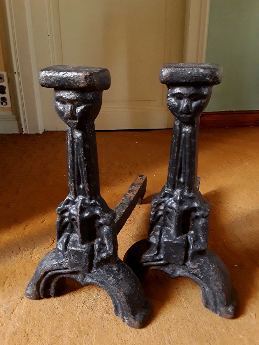 Pair Of Andirons From The XVth Century.-photo-3