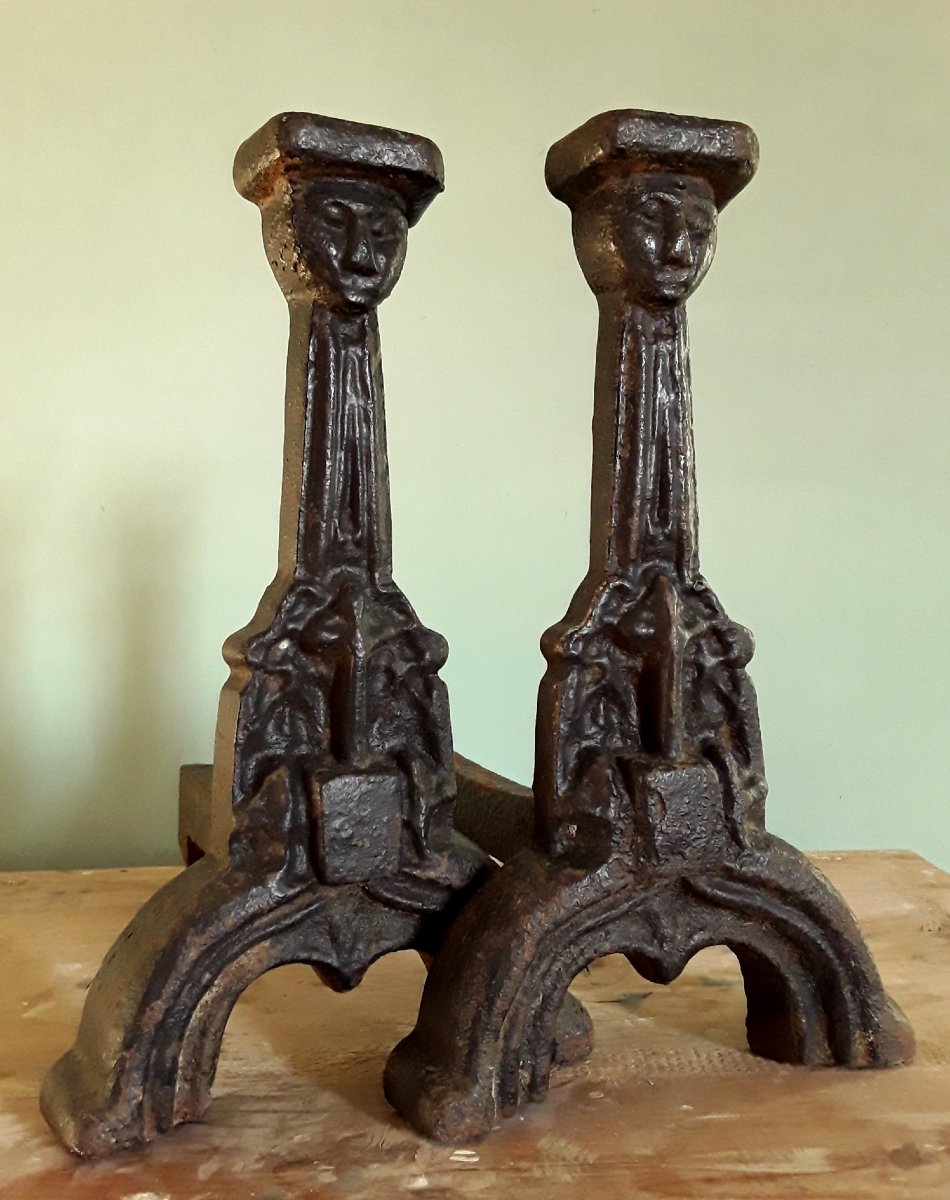 Pair Of Andirons From The XVth Century.-photo-1