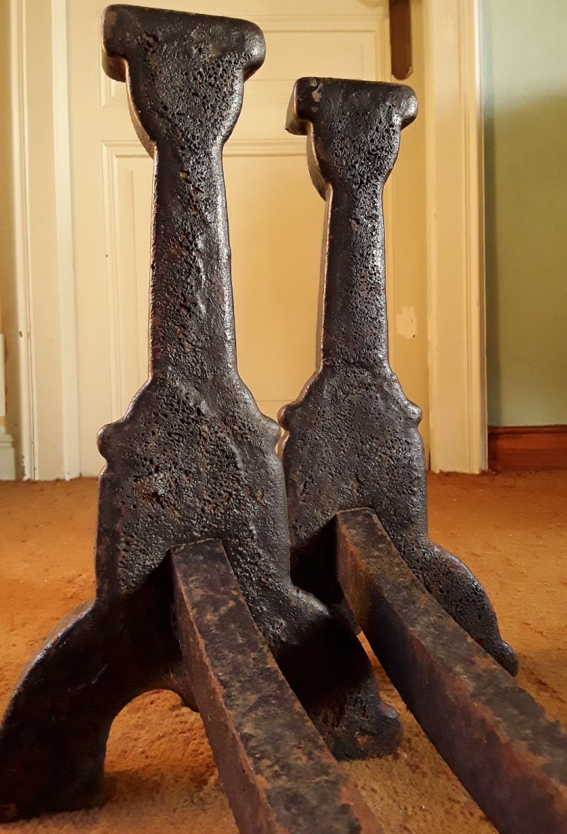 Pair Of Andirons From The XVth Century.-photo-4