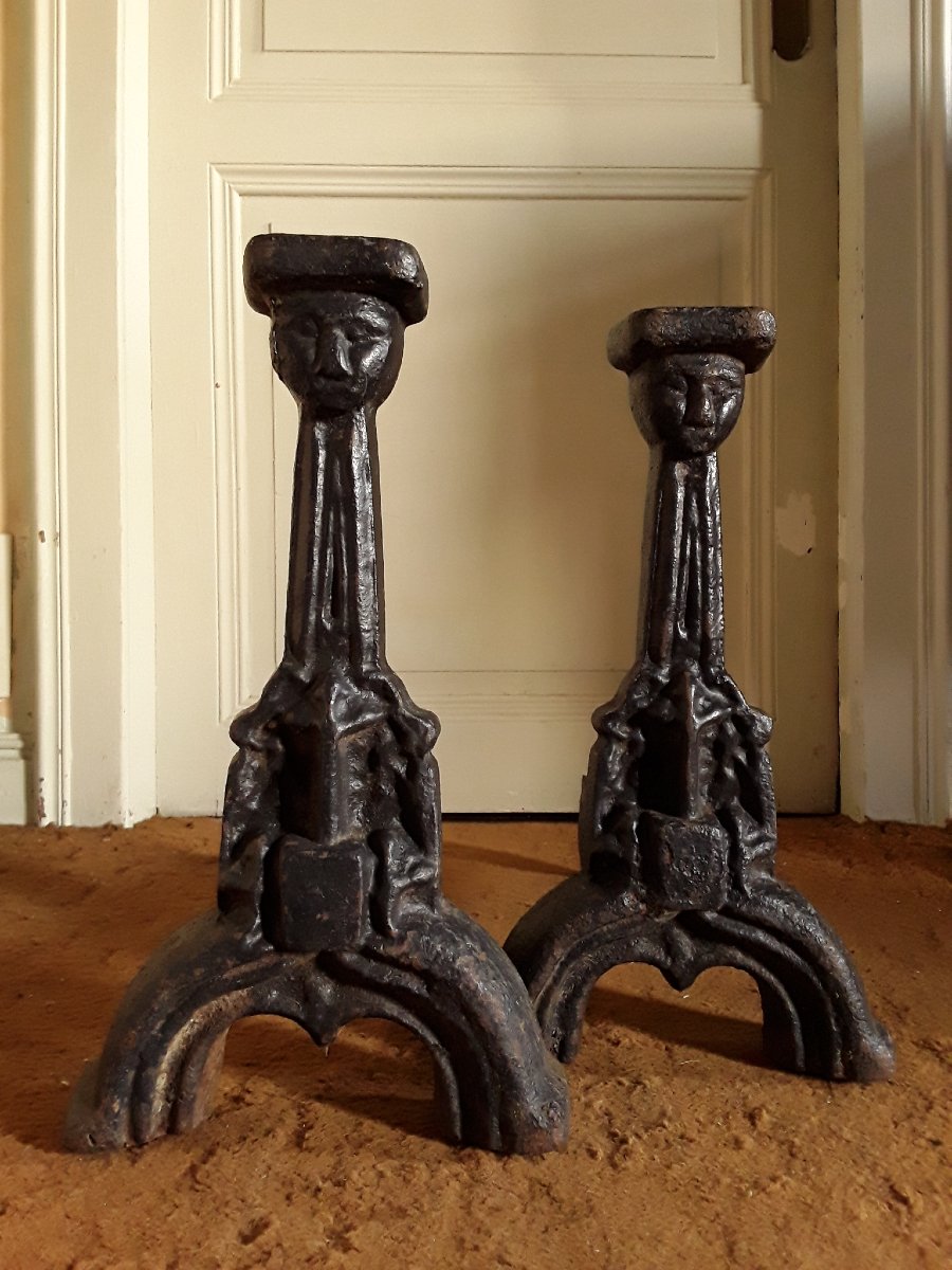 Pair Of Andirons From The XVth Century.-photo-5
