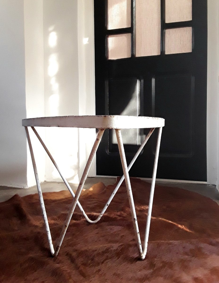 Table basse en mosaïque et fer forgé. Années 1950.-photo-3