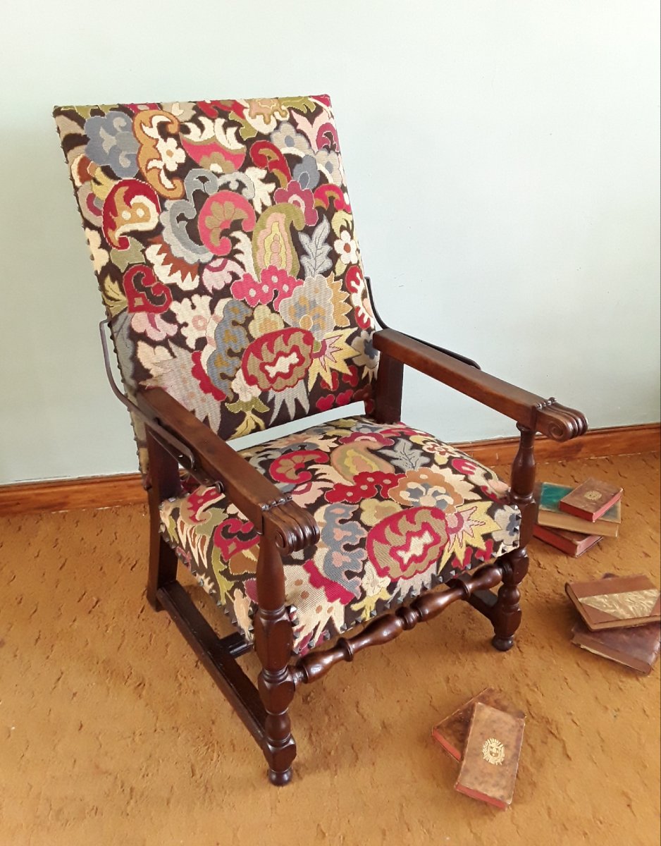 Important fauteuil à crémaillère d'époque Louis XIII.-photo-2