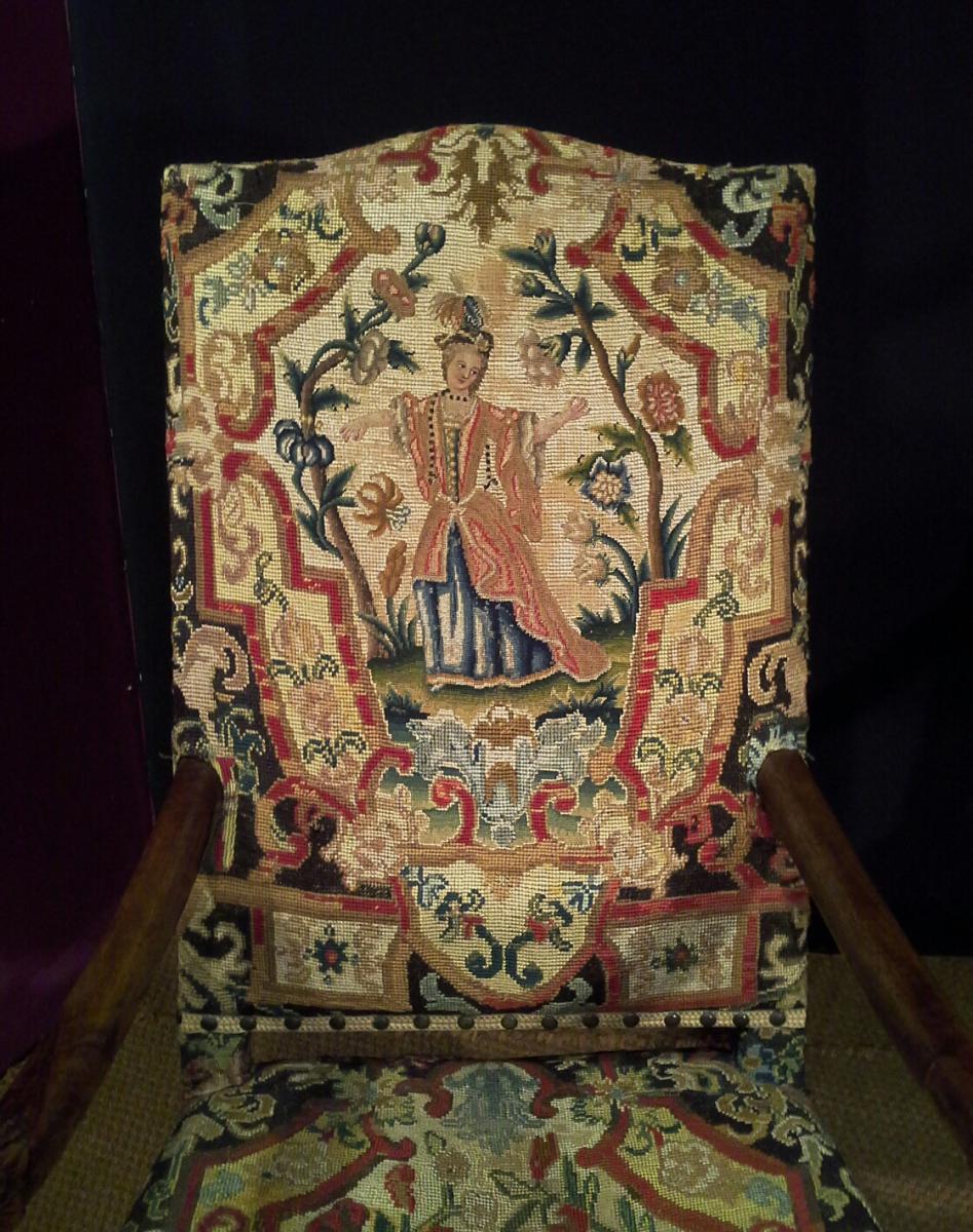 Paire De Fauteuils à Tapisserie d'époque Louis XIV-photo-3