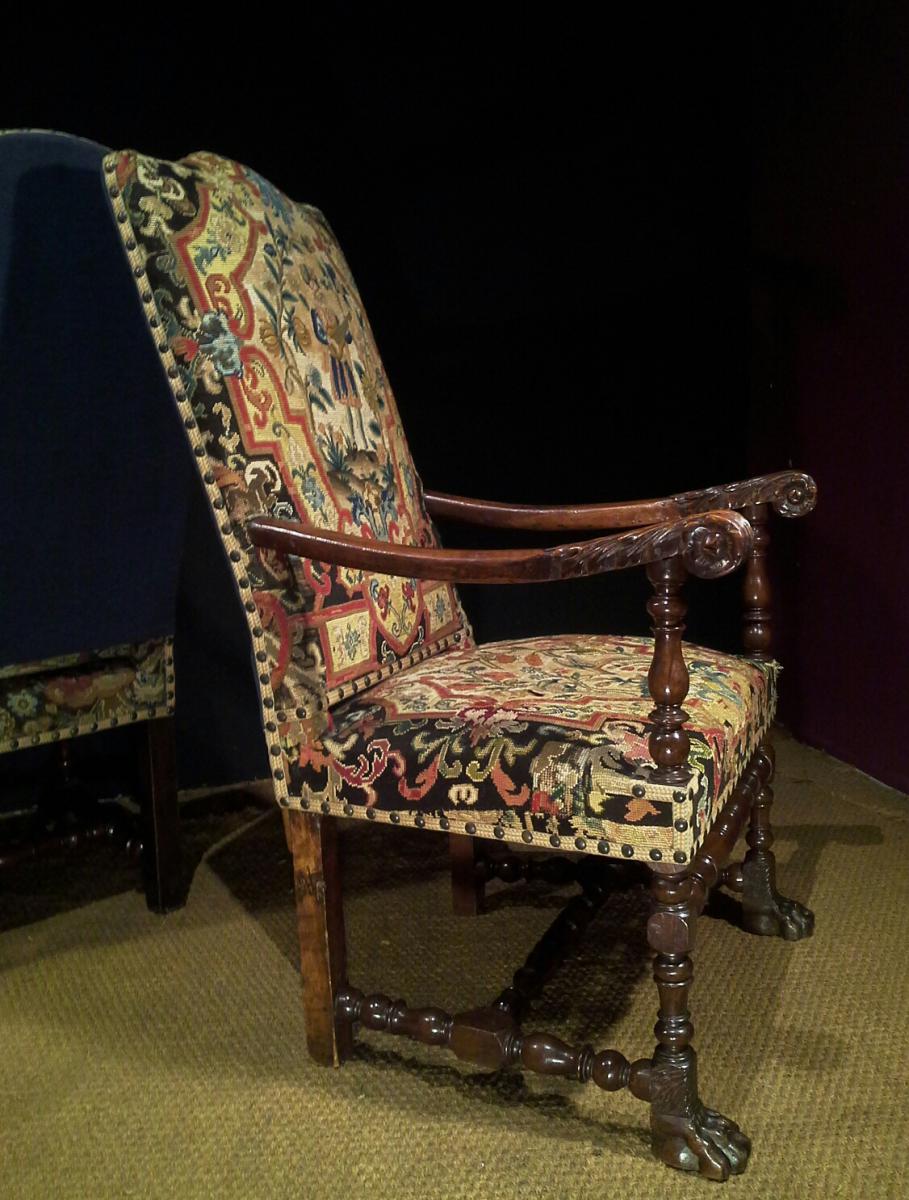 Paire De Fauteuils à Tapisserie d'époque Louis XIV-photo-6