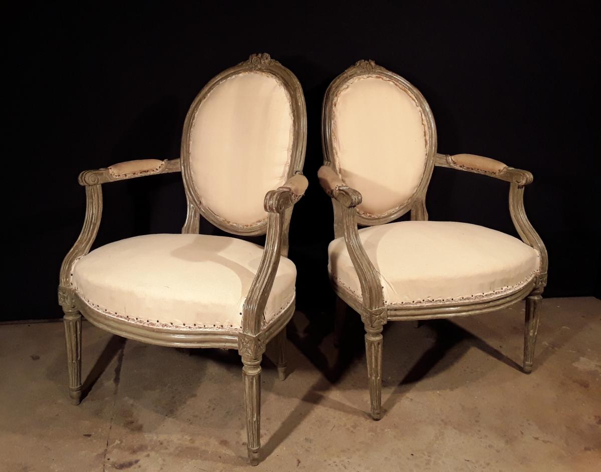 Pair Of Armchairs Lacquered Louis XVI.