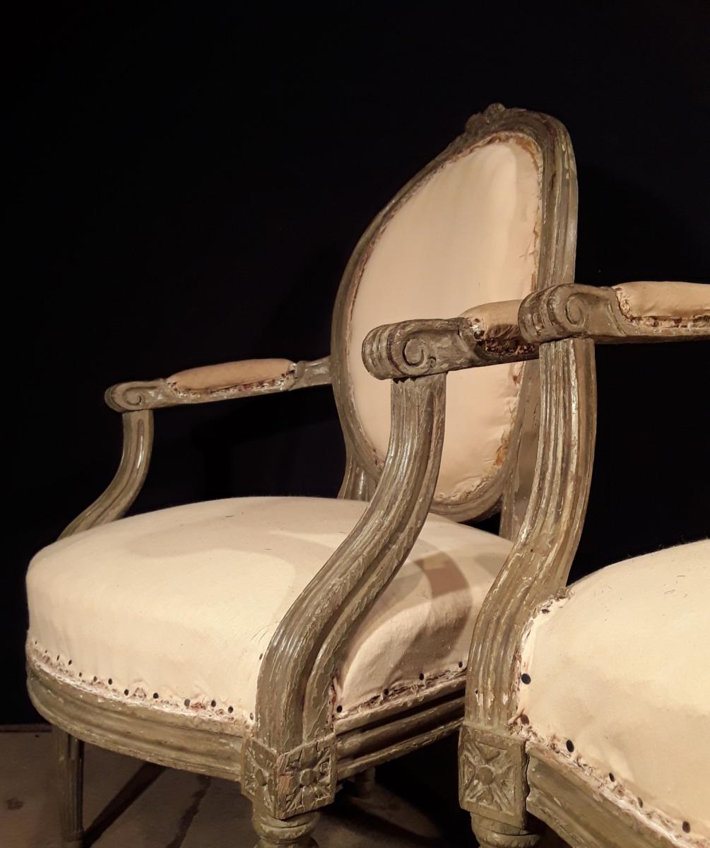 Pair Of Armchairs Lacquered Louis XVI.-photo-3