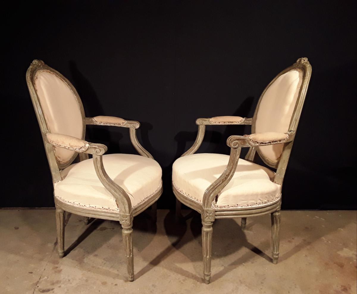 Pair Of Armchairs Lacquered Louis XVI.-photo-5