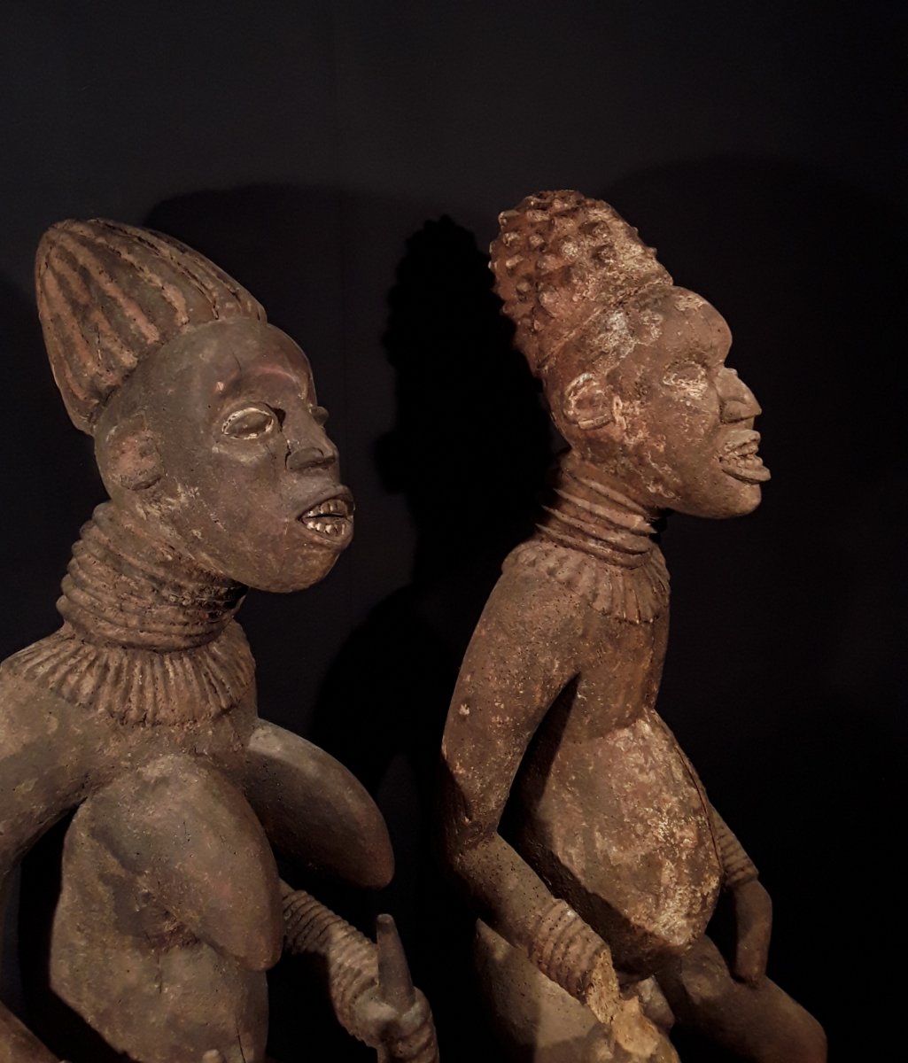 Two Great Statues. King And Princess Bangwa. Cameroon (130 Cm)-photo-3