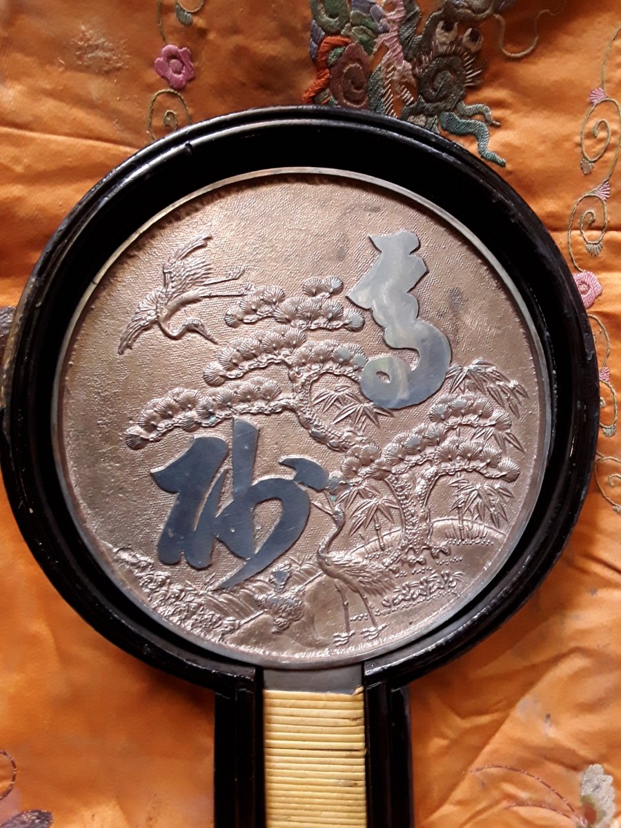 Mirror "kagami". Silver Bronze. Japan Edo Period.-photo-4