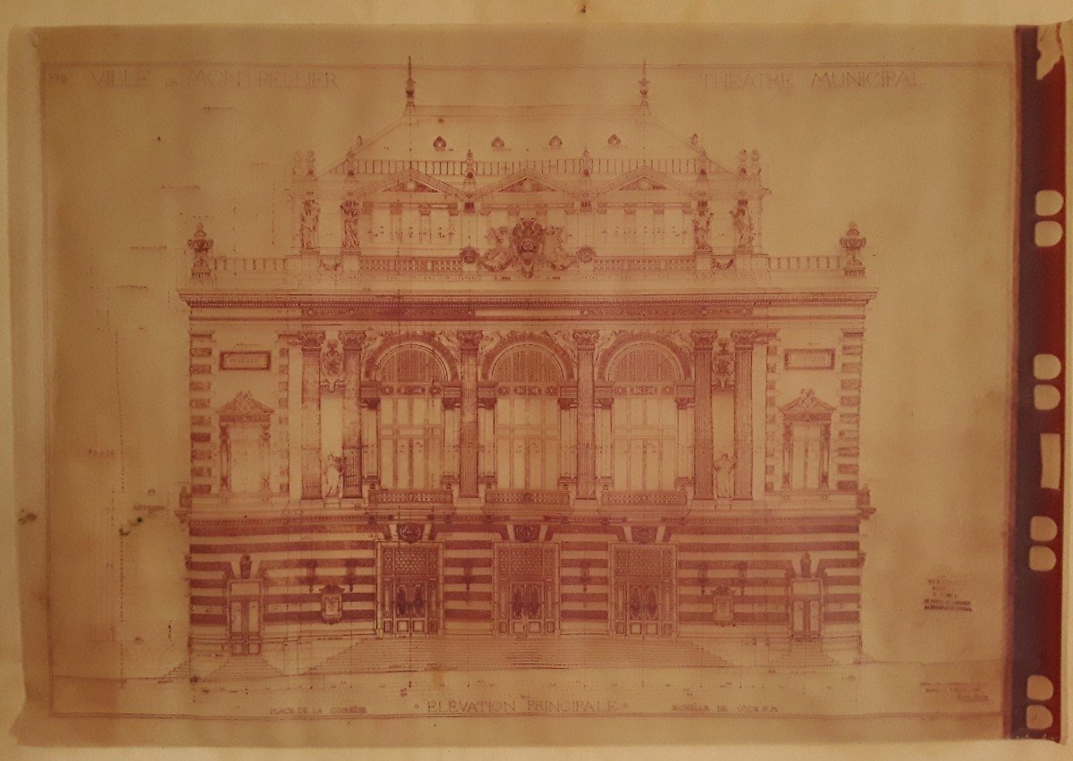 Calque " Façade du théâtre de Montpellier " par l'architecte Cassien Bernard. -photo-2