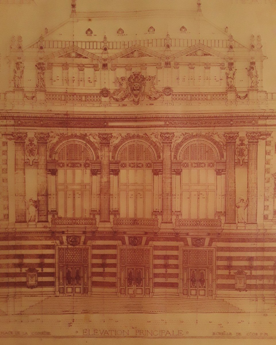 Calque " Façade du théâtre de Montpellier " par l'architecte Cassien Bernard. -photo-6