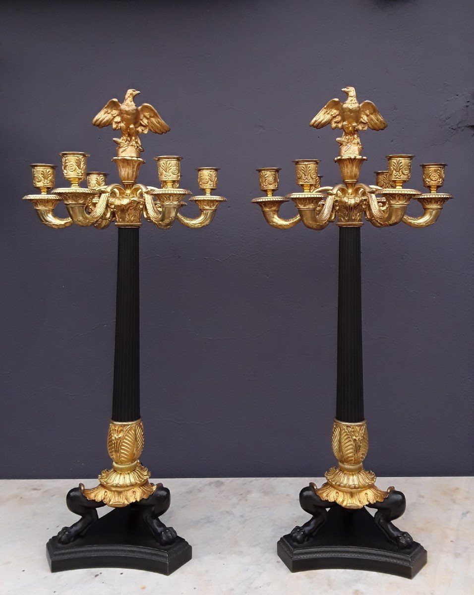 Paire De Grands Candelabres De Style Empire. (h 67 Cm).