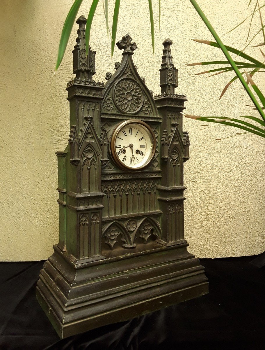 Large Neo-gothic Style Clock. H 67 Cm.-photo-2