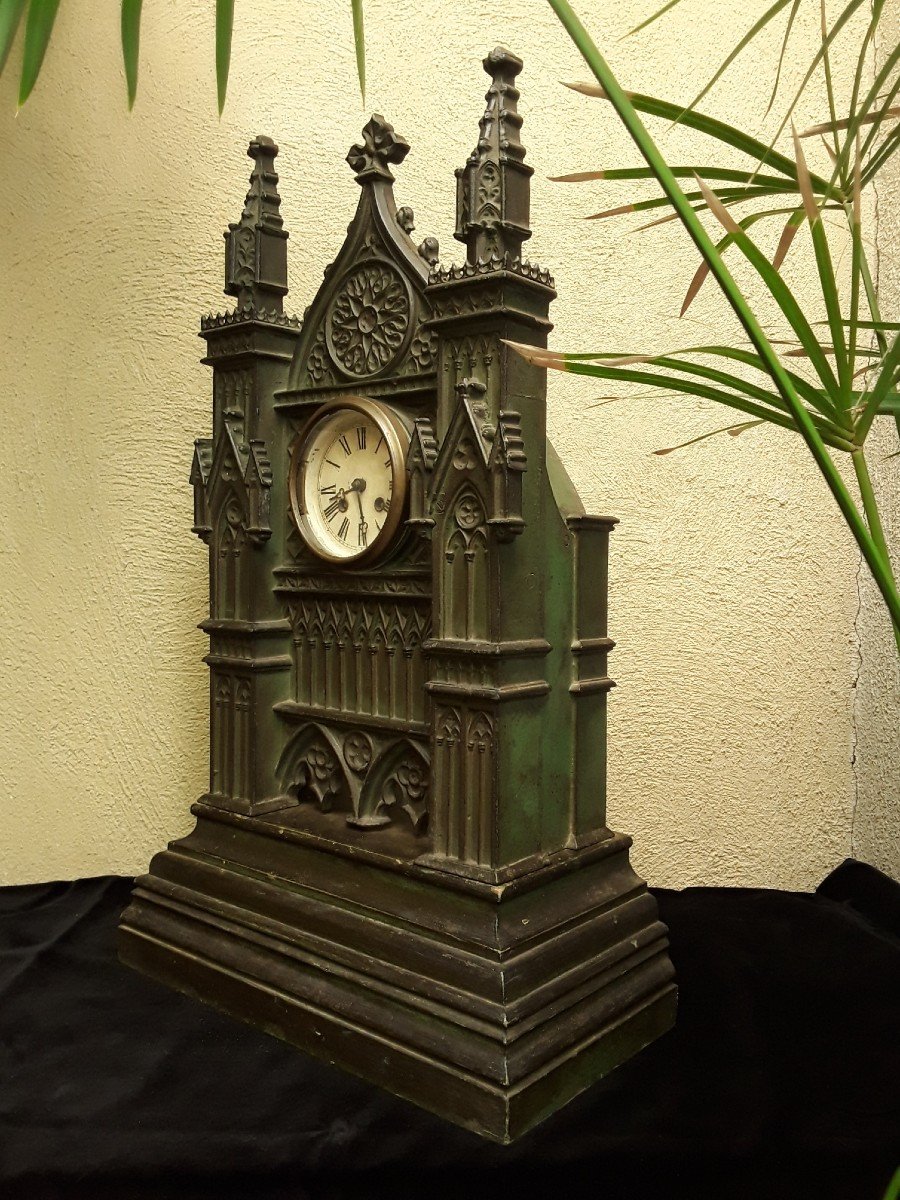 Large Neo-gothic Style Clock. H 67 Cm.-photo-4