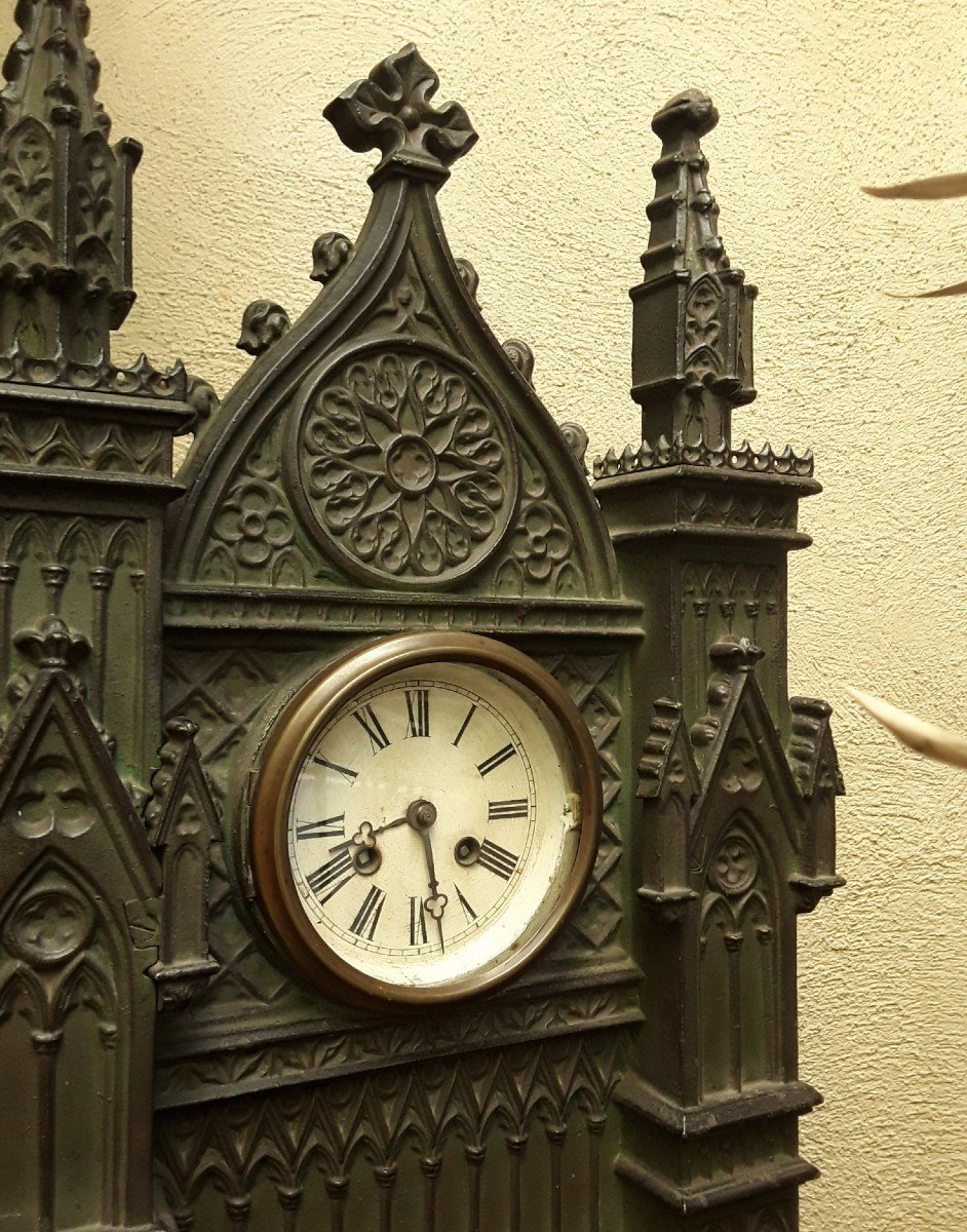 Large Neo-gothic Style Clock. H 67 Cm.-photo-4