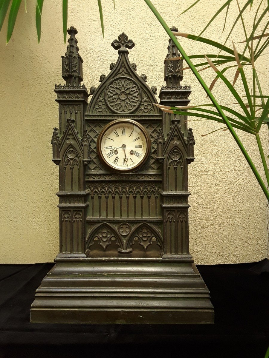 Large Neo-gothic Style Clock. H 67 Cm.