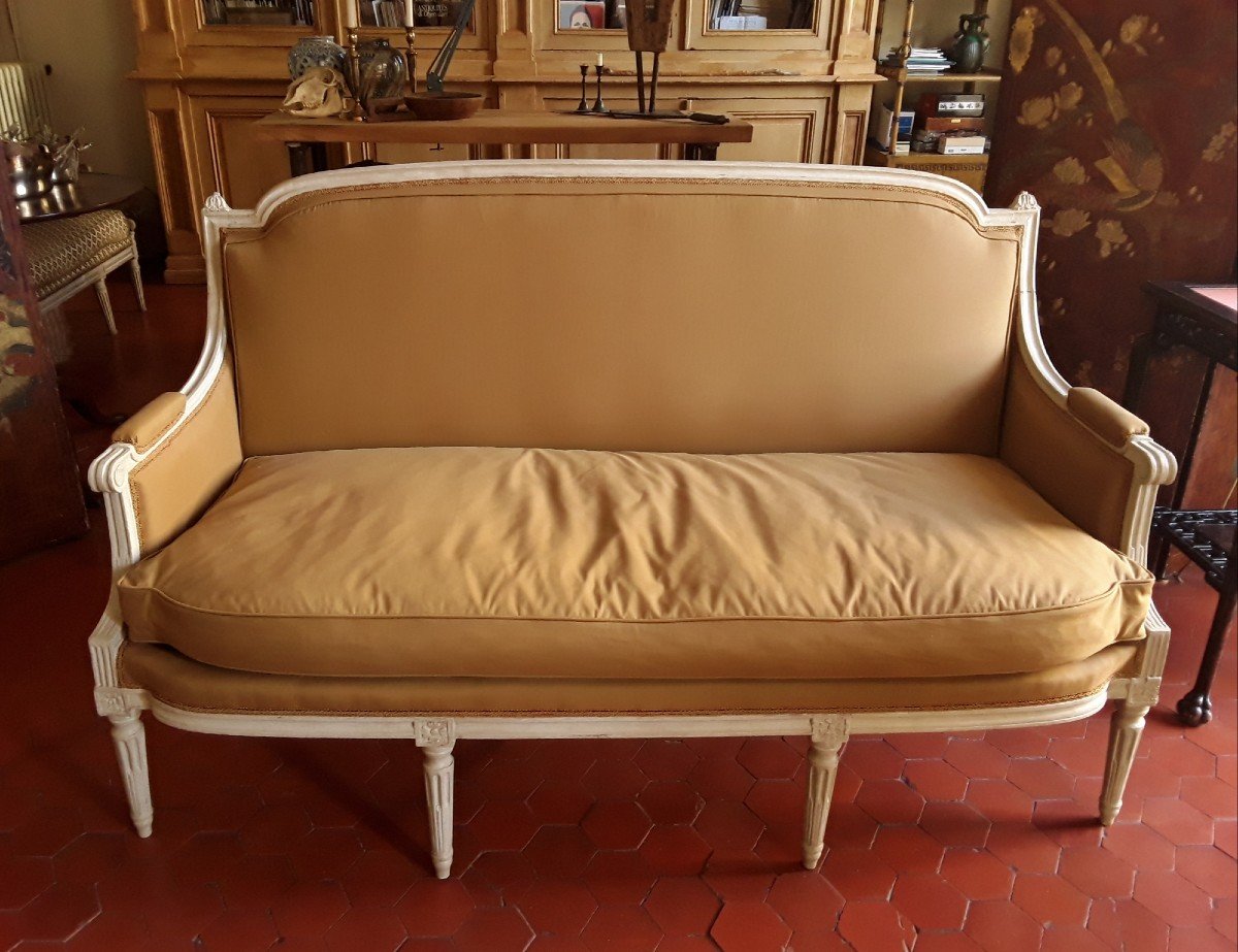 Canapé d'époque Louis XVI En Bois Laqué. -photo-3