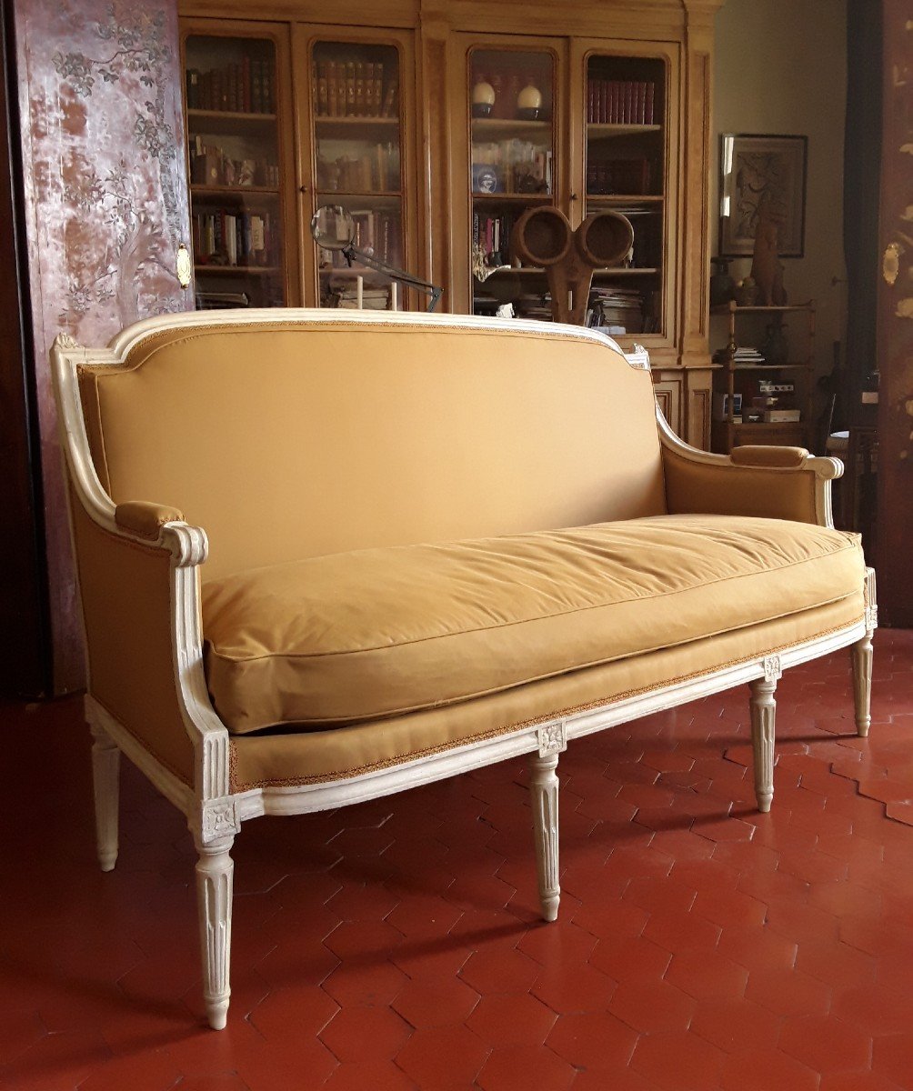 Canapé d'époque Louis XVI En Bois Laqué. -photo-4