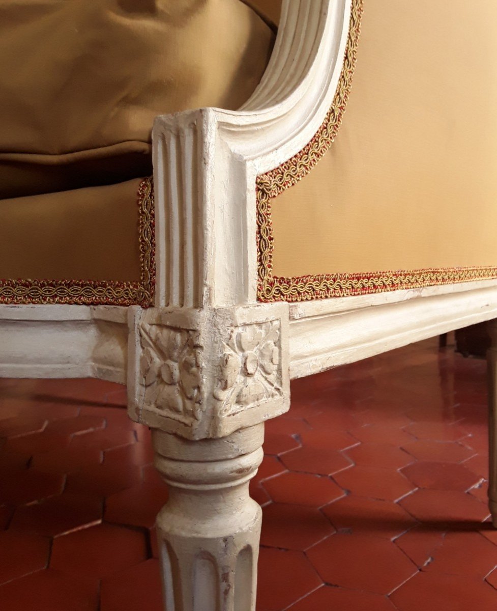 Canapé d'époque Louis XVI En Bois Laqué. -photo-4