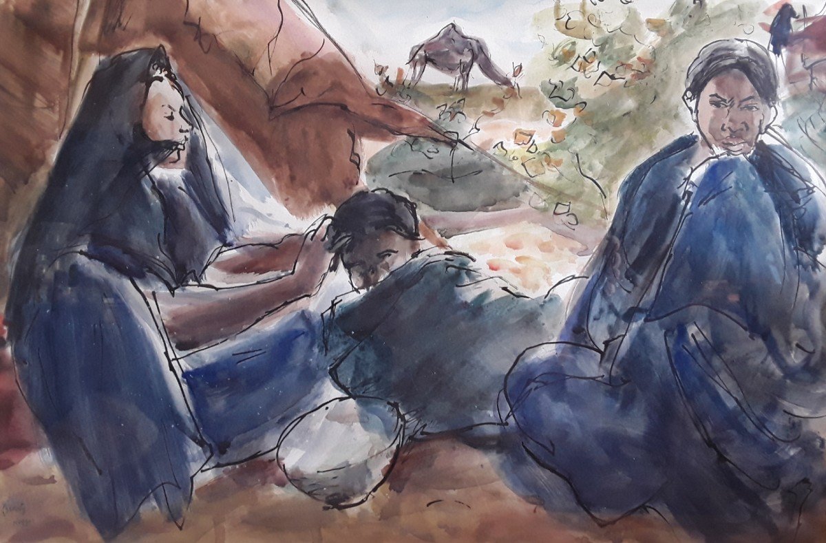 Orientalist Watercolor By Charles Brouty.