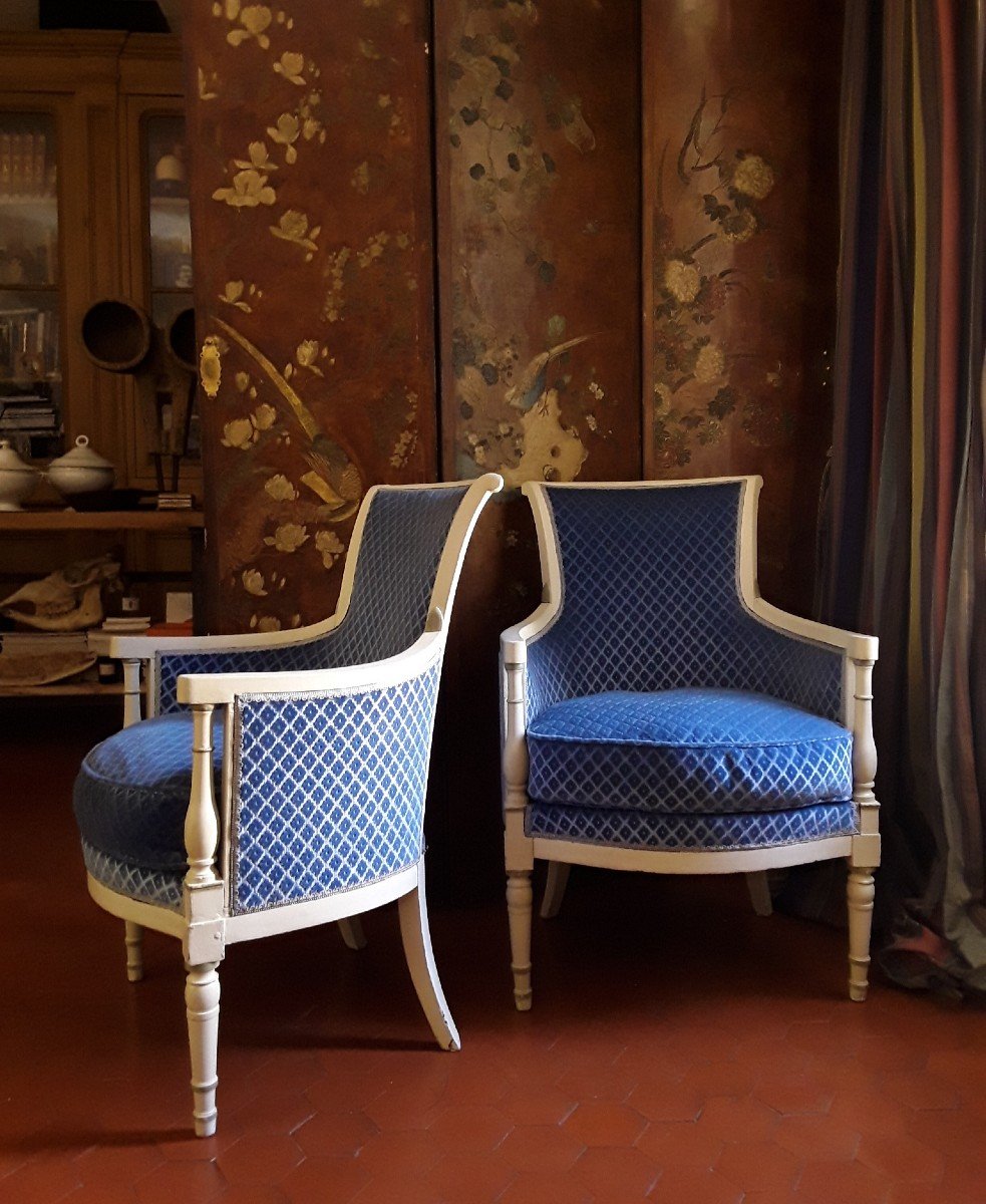 Pair Of Bergères From The Directoire Period.-photo-4