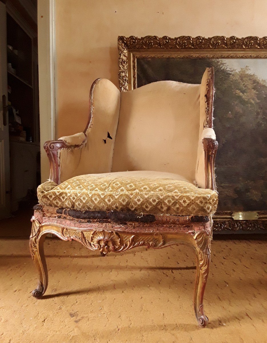 Bergère En Bois Doré De Style Louis XV. -photo-4