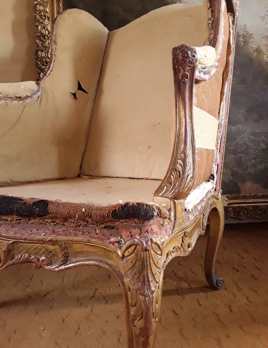 Bergère En Bois Doré De Style Louis XV. -photo-2