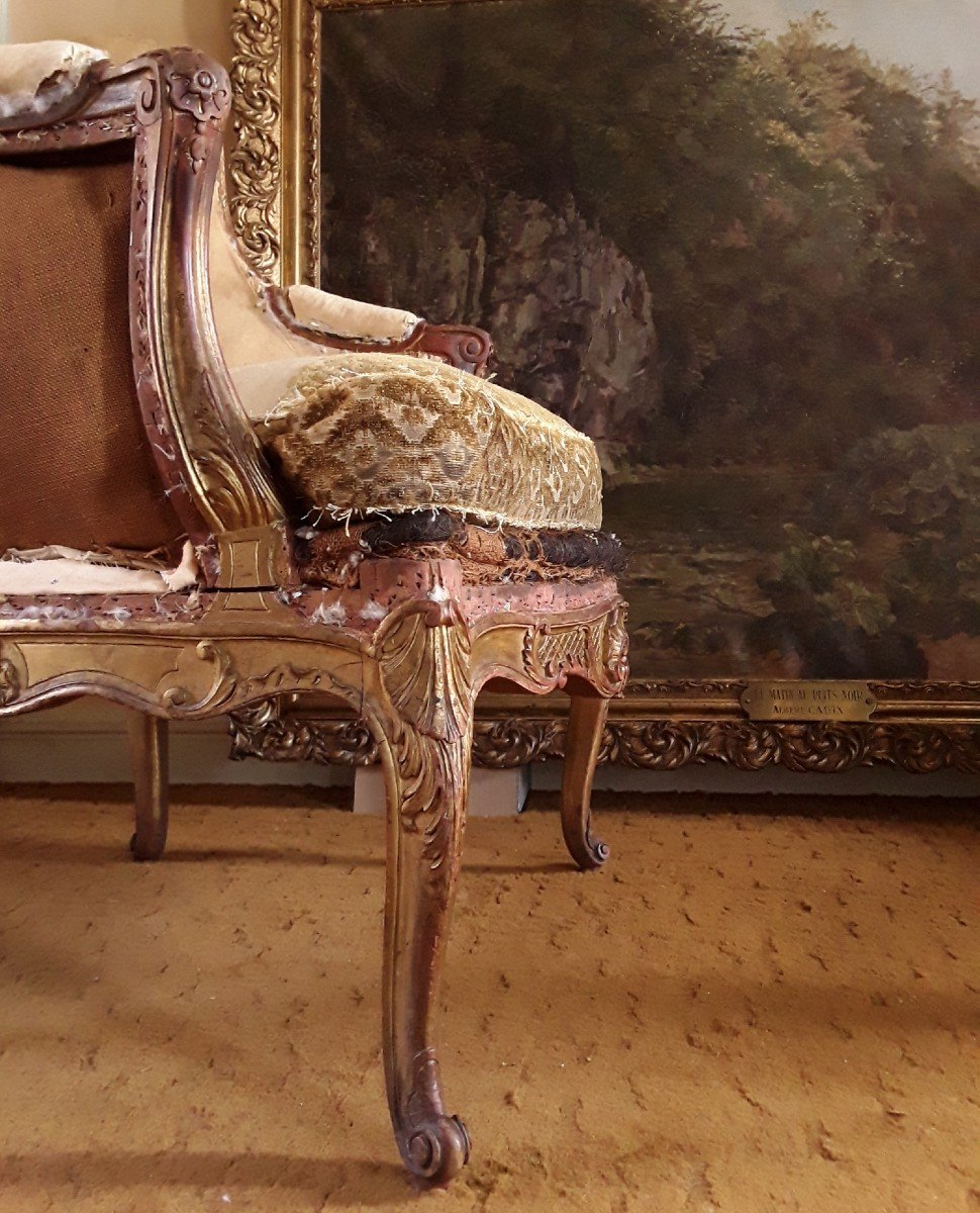 Bergère En Bois Doré De Style Louis XV. -photo-6