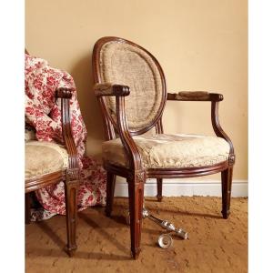 Pair Of Louis XVI Period Armchairs Attributed To P. Pillot. 
