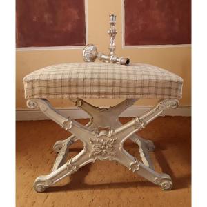 Grand tabouret en X , dît ployant. Époque XIX ème.