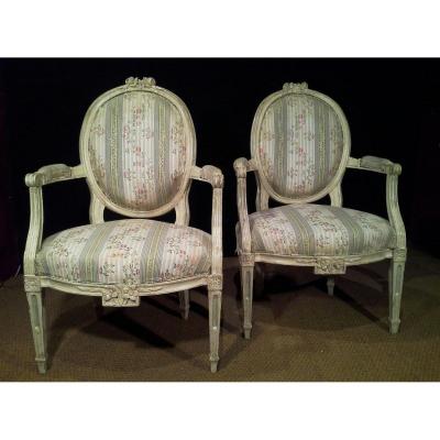 Paire De Fauteuils Estampillés De Pillot. Epoque Louis XVI.