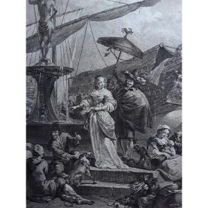 Grande gravure XVIII ème. "Port de Gênes"