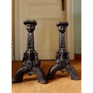 Pair Of Andirons From The XVth Century.