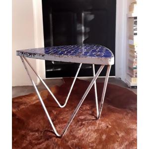 Table basse en mosaïque et fer forgé. Années 1950.