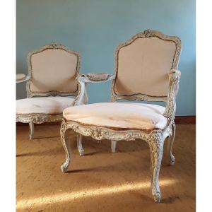 A Fine Pair Of Lacquered Armchairs With High-backed Seats.
