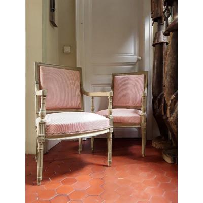 Pair Of Armchairs In The Queen Louis XVI Period.