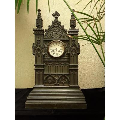 Large Neo-gothic Style Clock. H 67 Cm.