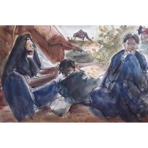 Orientalist Watercolor By Charles Brouty.