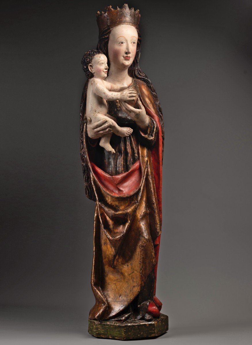 A 15th C. German Polychrome Limewood Virgin With Child-photo-4