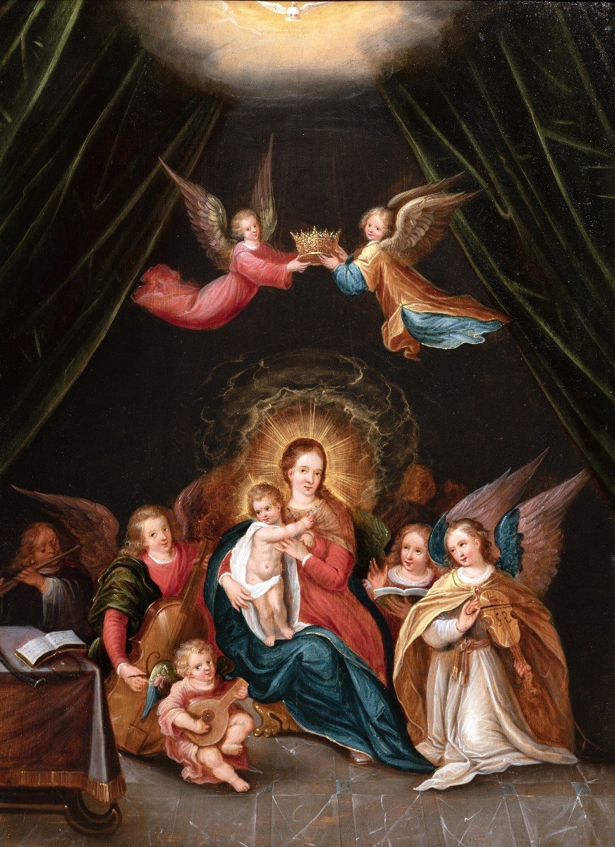 Vierge à L’enfant Avec Anges Musiciens - Cornelis De Baellieur (1607-1671)-photo-2