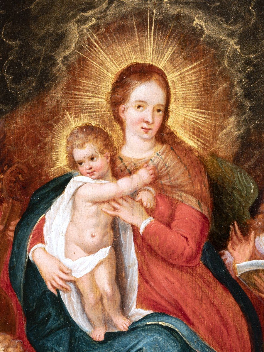 Vierge à L’enfant Avec Anges Musiciens - Cornelis De Baellieur (1607-1671)-photo-4