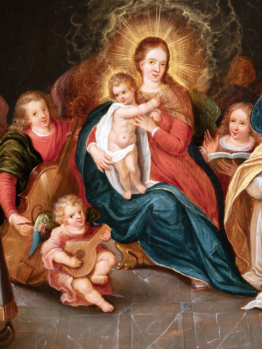 Vierge à L’enfant Avec Anges Musiciens - Cornelis De Baellieur (1607-1671)-photo-2