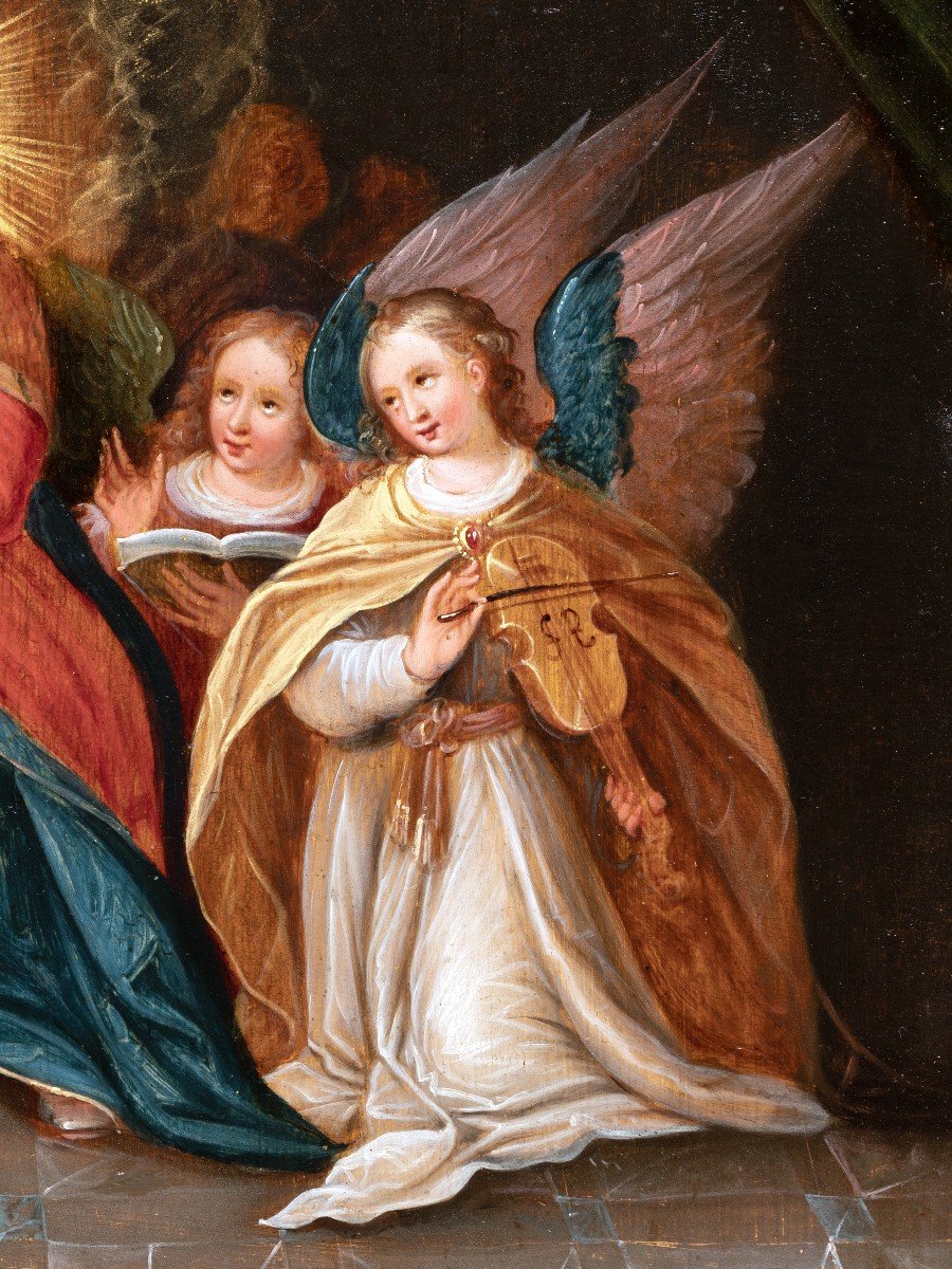 Vierge à L’enfant Avec Anges Musiciens - Cornelis De Baellieur (1607-1671)-photo-4