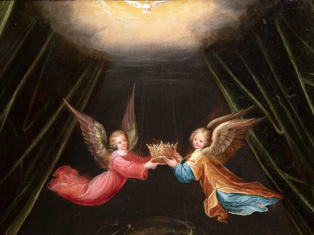 Vierge à L’enfant Avec Anges Musiciens - Cornelis De Baellieur (1607-1671)-photo-5