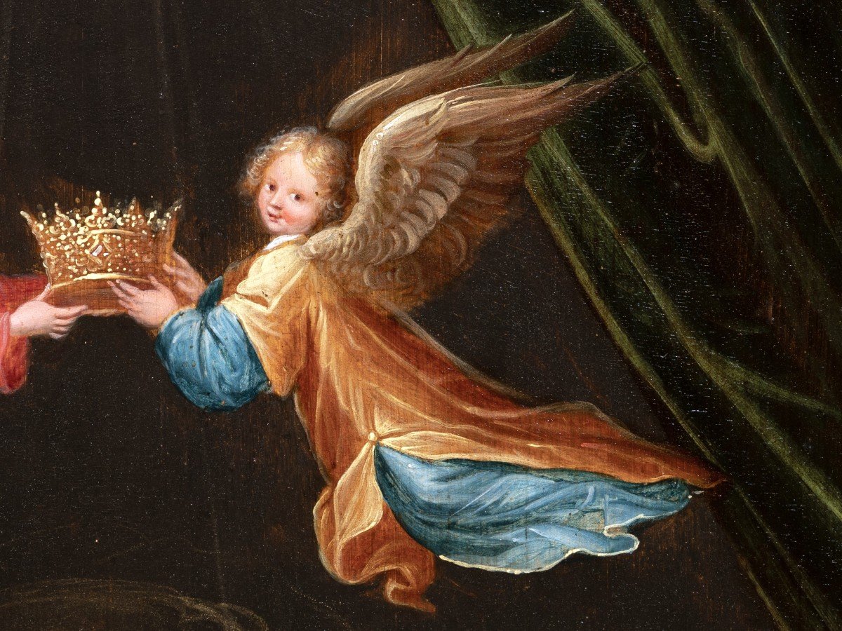 Vierge à L’enfant Avec Anges Musiciens - Cornelis De Baellieur (1607-1671)-photo-6