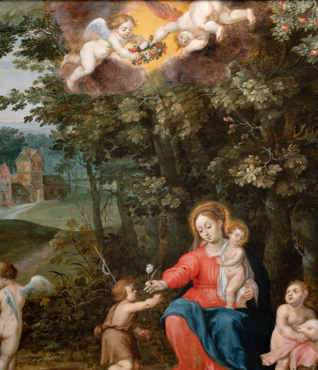 Atelier De Jan Bruegel Le Jeune & Hendrick Van Balen – La Vierge à L’enfant, Début Du XVIIème-photo-3