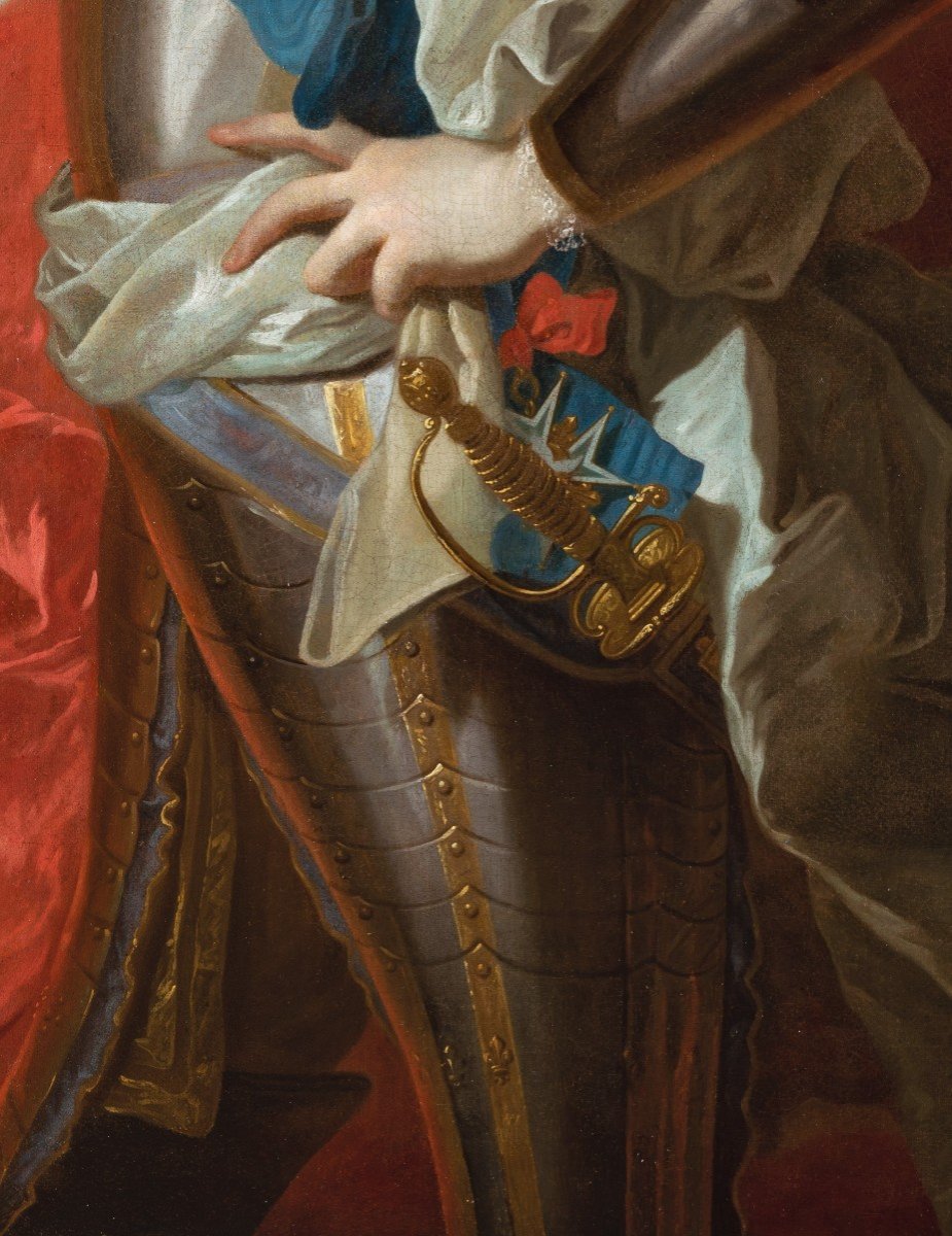 Important Ceremonial Portrait Of King Louis XV In Armor, Workshop Of J.b. Van Loo, Circa 1730-photo-1