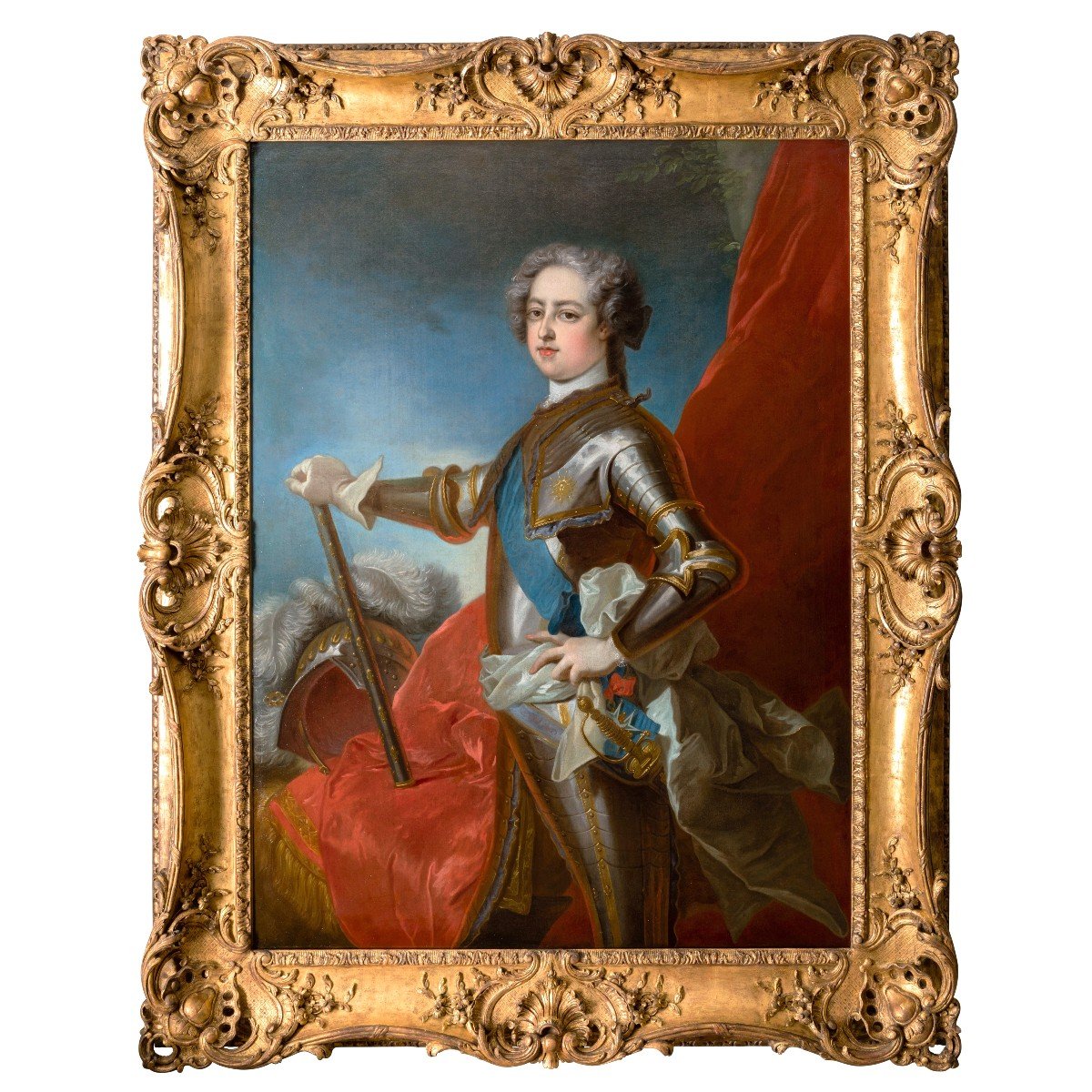 Important Ceremonial Portrait Of King Louis XV In Armor, Workshop Of J.b. Van Loo, Circa 1730
