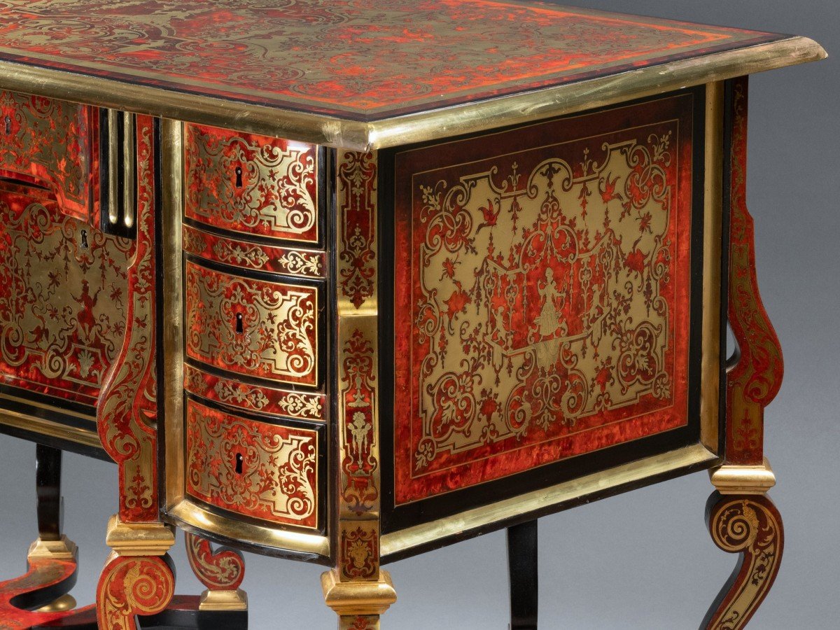 Bureau Mazarin En Marqueterie D’écaille Et De Laiton, époque Louis XIV, attr. à Nicolas Sageot-photo-2