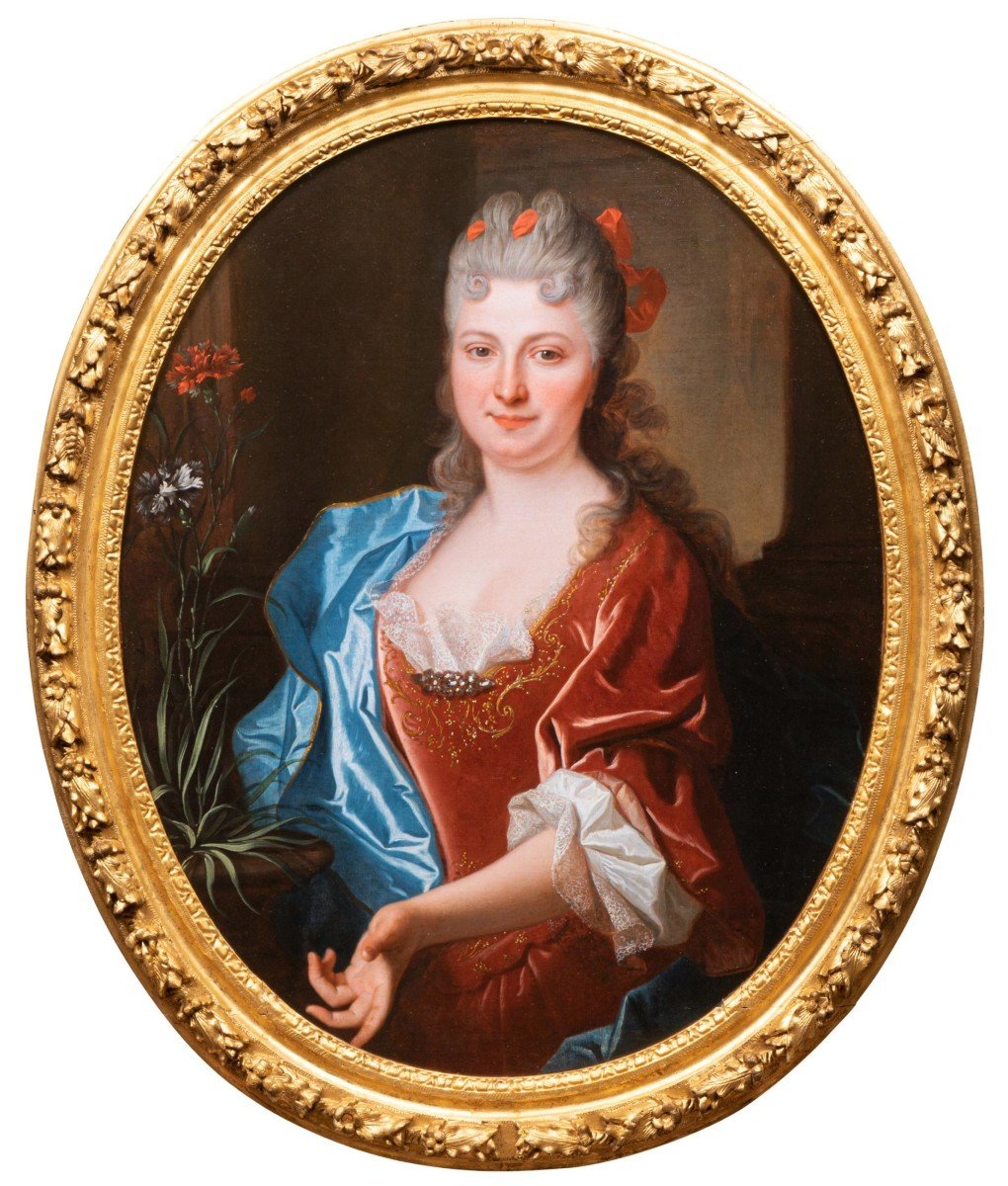 Portrait De Femme Aux œillets Par Jean Ranc (1674 - 1735), Paris, Vers 1700